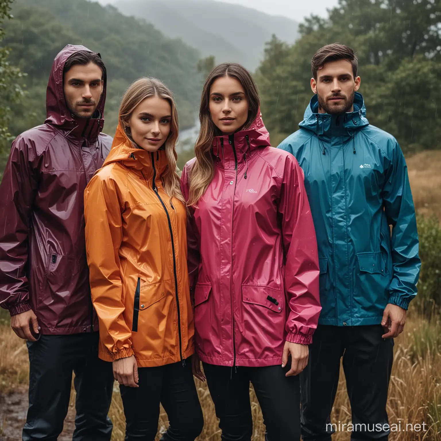 Modern Style Rain Jacket Promotion Photoshoot in Various Colors Outdoors