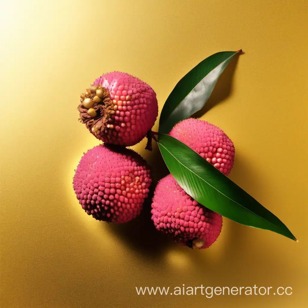 Lychee on golden background