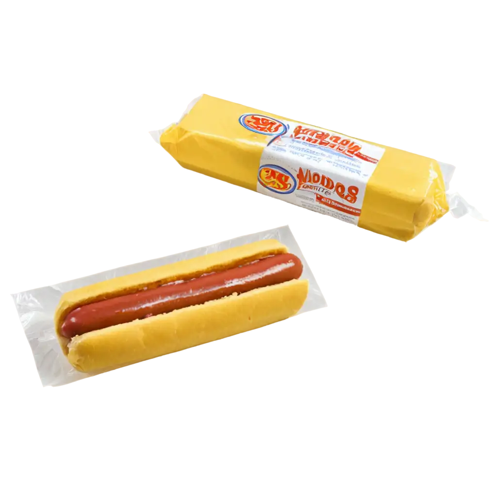 package of 24 plastic wrapped refrigerated hotdogs yellow band across the middle
