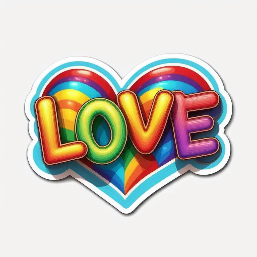 word LOVE typography,rainbow style -,cartoon style, sticker,white background