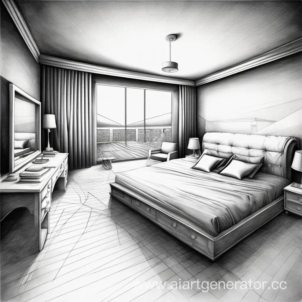 Perspective-View-of-Bedroom-Interior-with-Two-Vanishing-Points