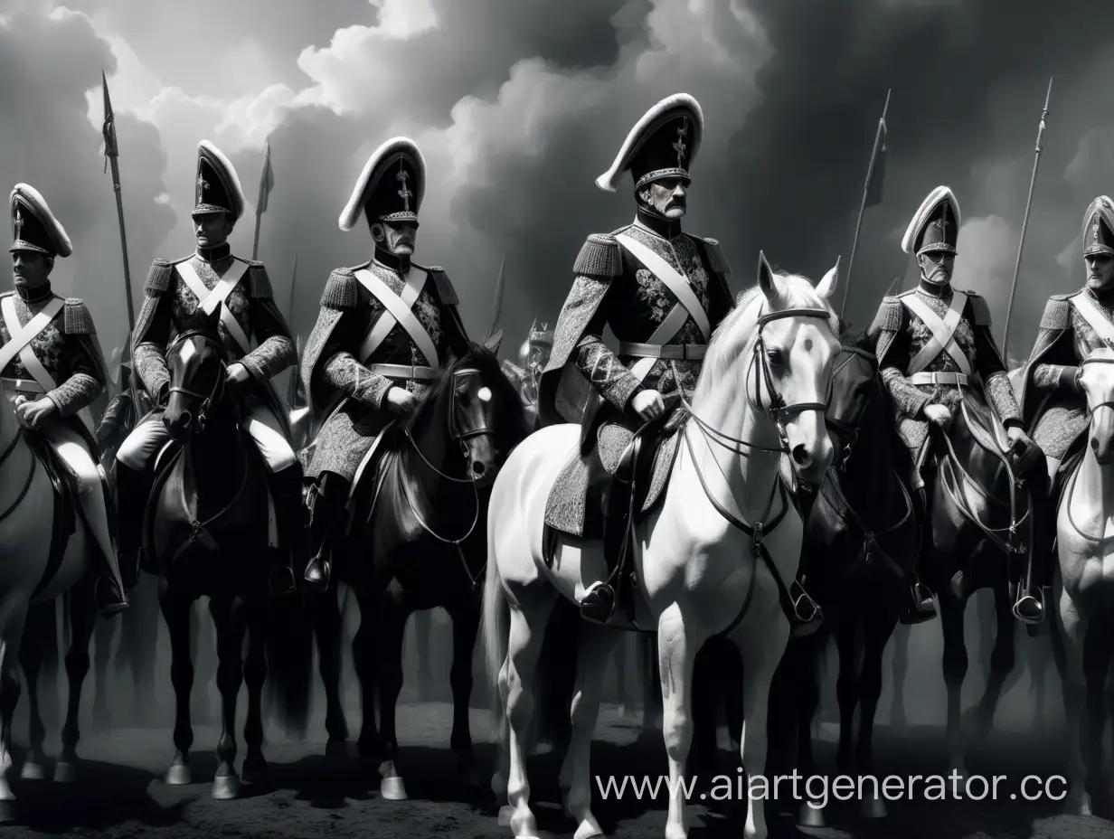 Elegant-Black-and-White-Horseback-Generals-Under-Catherine-the-Greats-Reign