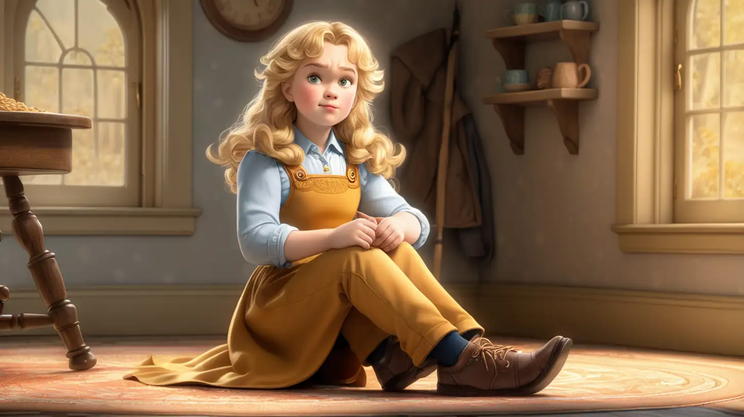a head to toe full body image of Goldilocks, in a sitting position similar to Scott Gustafson