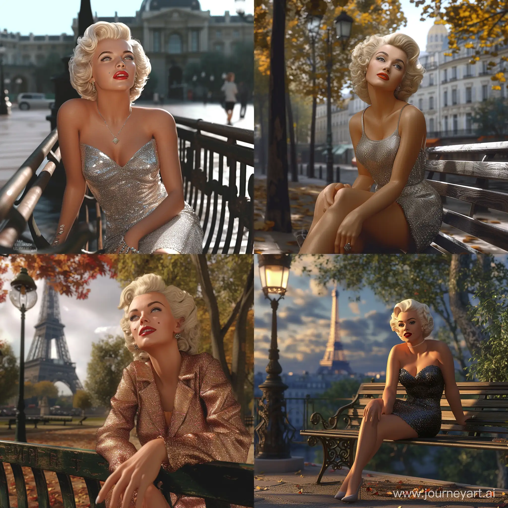 Marilyn-Monroe-in-Paris-Photorealistic-8K-Portrait-on-a-Bench