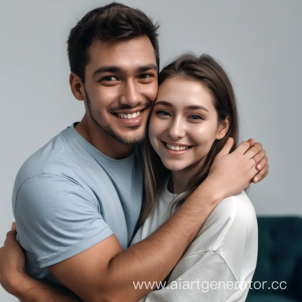 Smiling-Man-Hugging-Girlfriend-from-Behind-Romantic-Couple-Pose