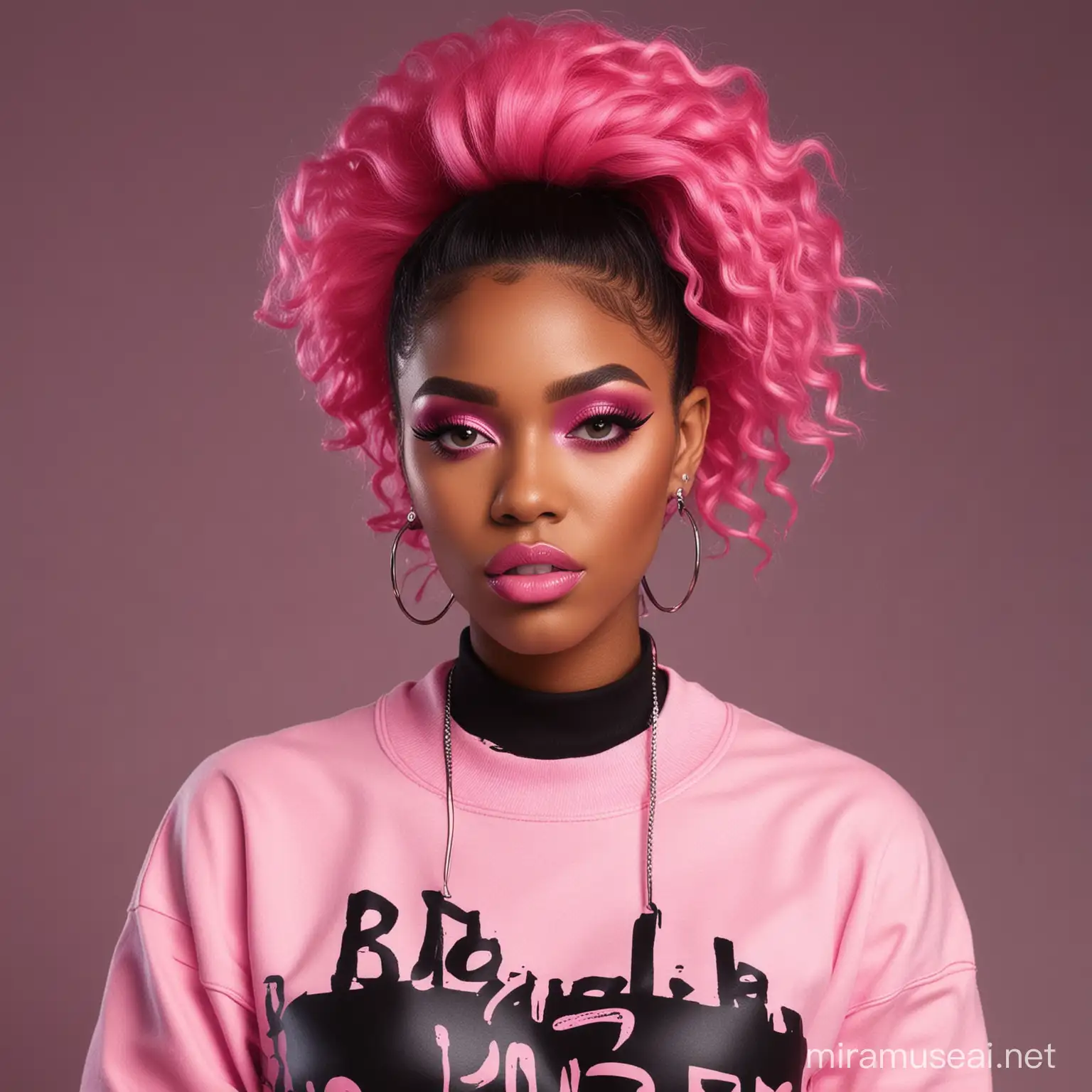 Stylish Black Woman with Pink Aesthetic