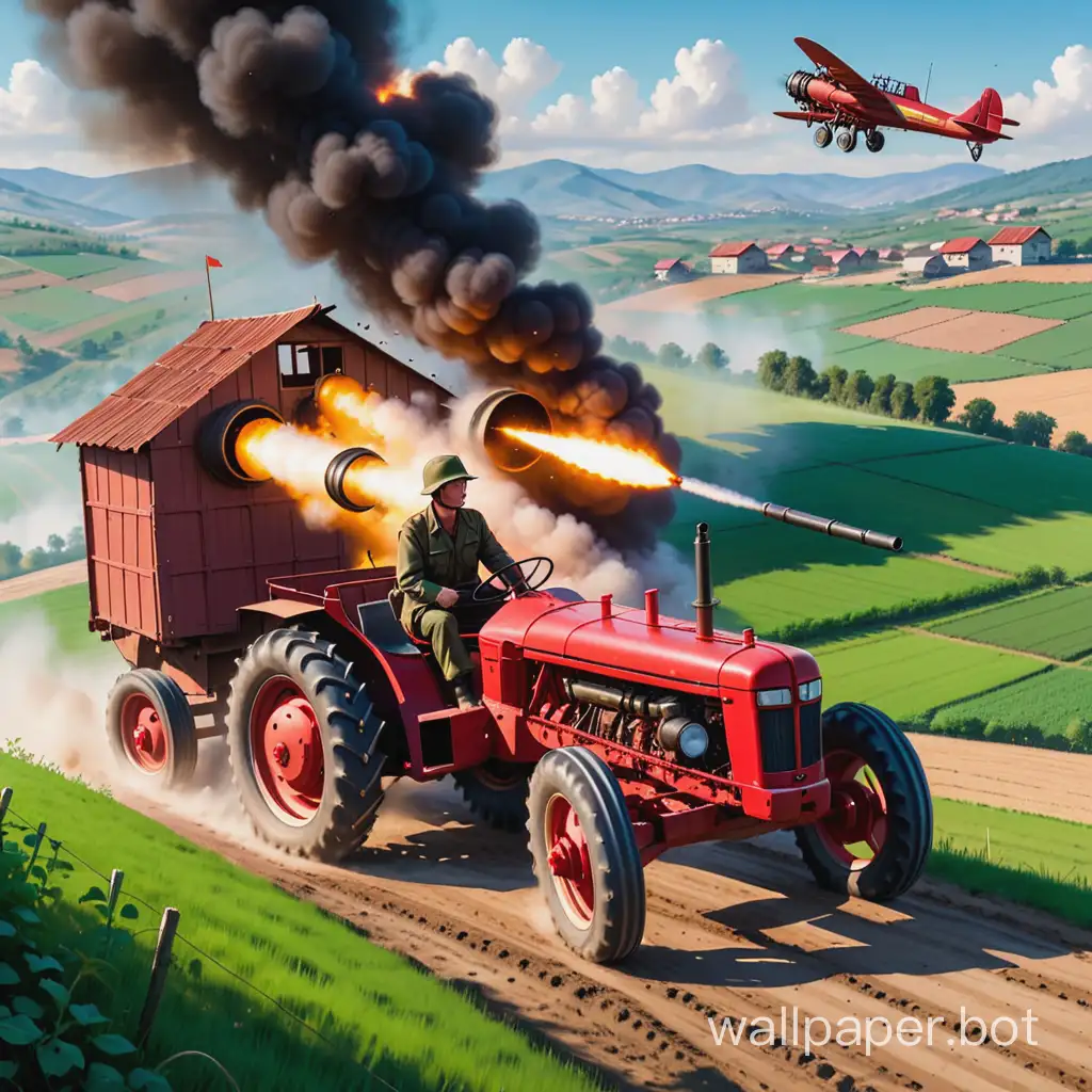 The anti-aircraft installation AK-630 fires at a low-flying red collective farm tractor above the hilltop, classifying it as a low-flying slow-moving target. It's hard to think of anything more low-flying and sluggish.