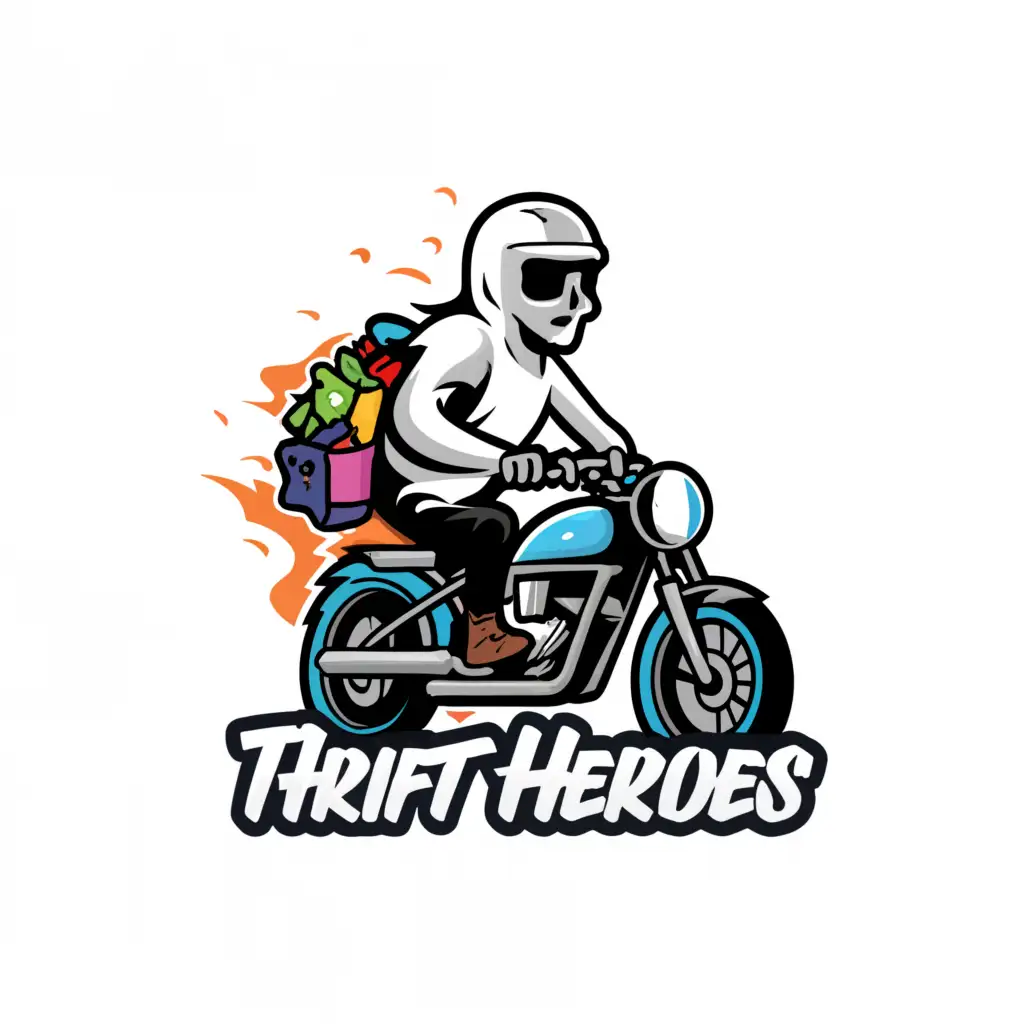 a logo design,with the text "Thrift Heroes", main symbol:clothes and ghost rider,Moderate,be used in Retail industry,clear background