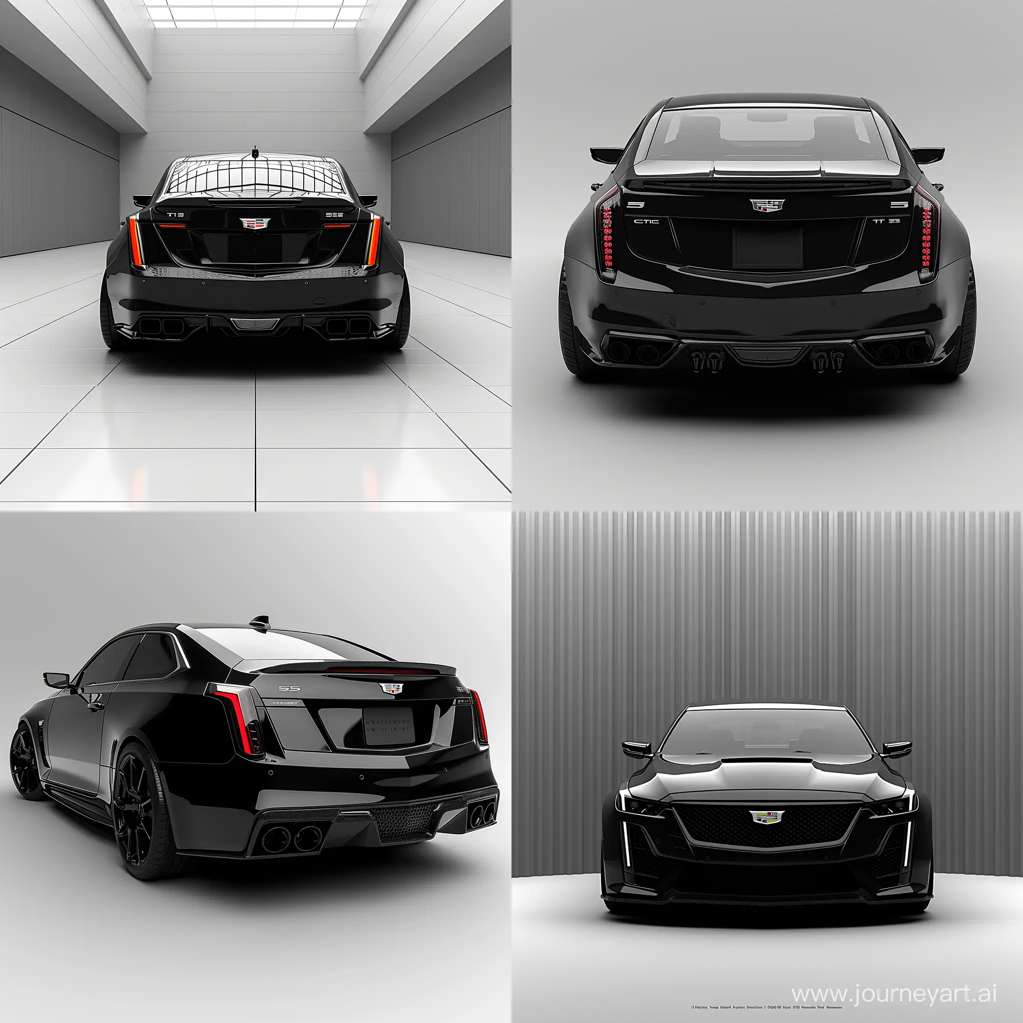 Minimalism 3D Illustration Car of Rear View, Cadillac CT5: Black Body Color, Simple Gray Background, Adobe Illustrator Software, High Precision --v 6.0 --s 1000