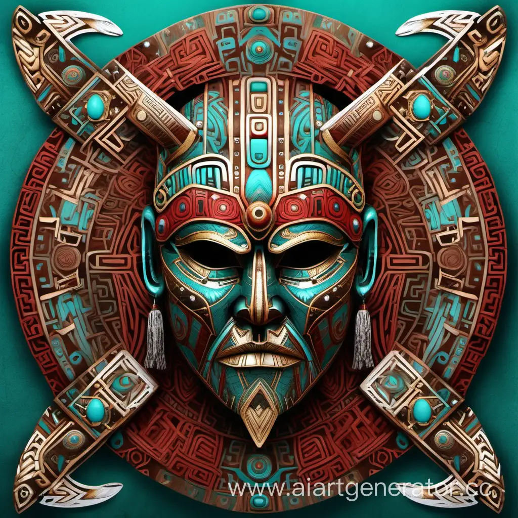 Symmetrical-Viking-Shaman-Mask-with-BrownTurquoise-and-Red-Details