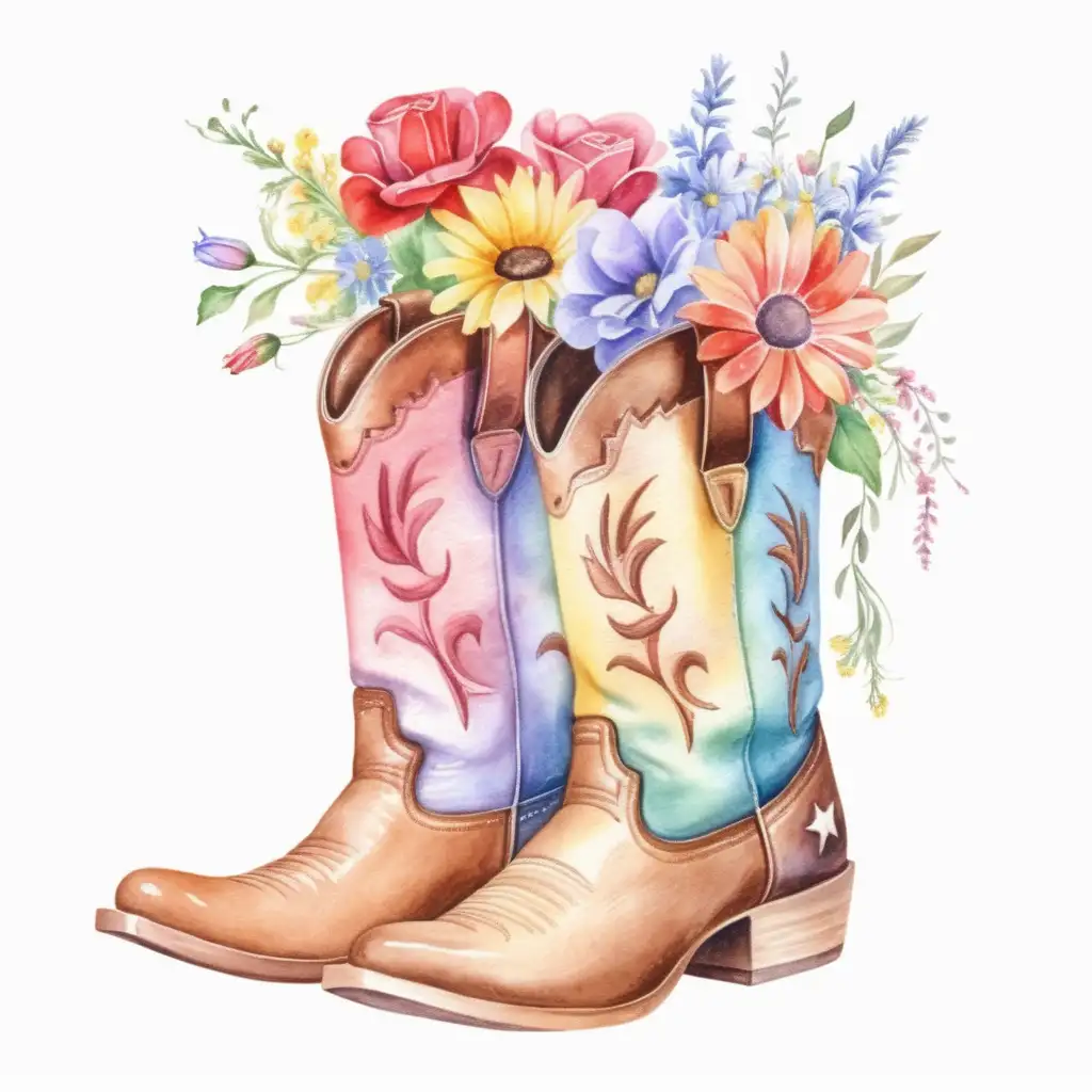 Floral Watercolor Cowboy Boots Elegant and Whimsical Botanical Design