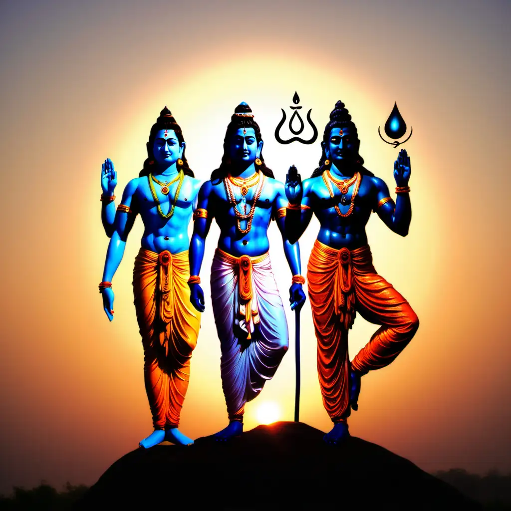 holy Hindu trinity male Shiva Vishnu Brahma  morning sun  rise yoga
