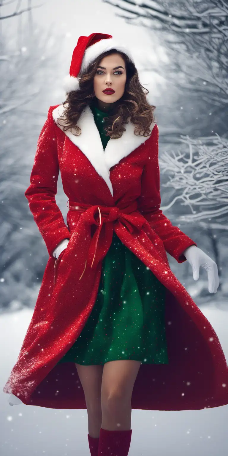 Festive Lady in a Stunning Christmas Outfit Embracing the Winter Chill