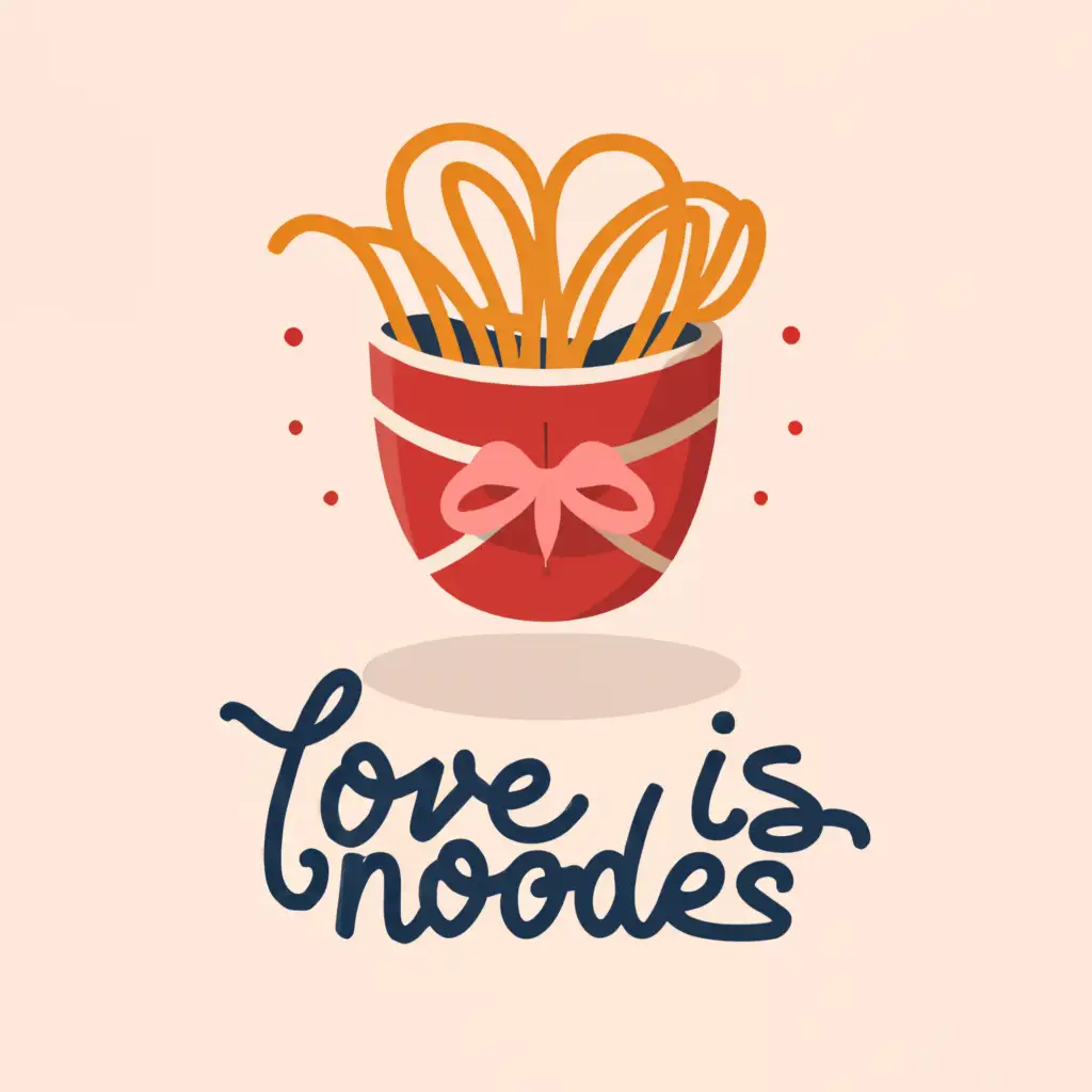 a logo design,with the text "Love is Noodles", main symbol:noodles bouquet bow gift heart,Moderate,clear background