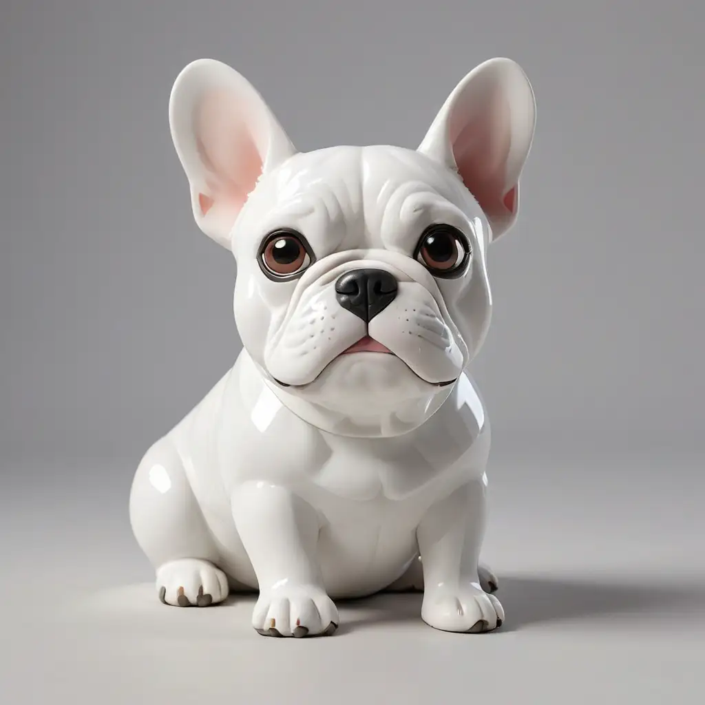 a magnetic iphone charger that is shaped as a french bulldog body, white glossy plastic