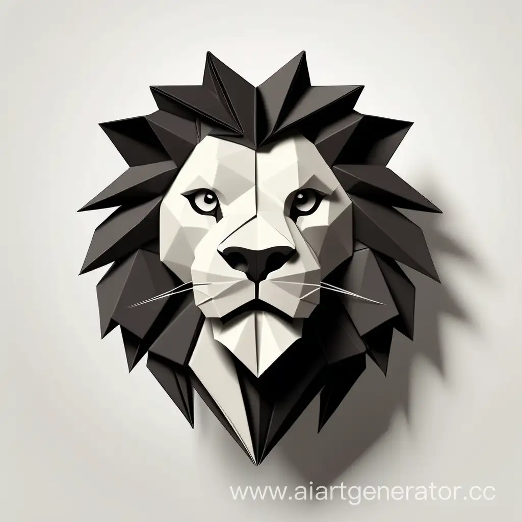Simple logo of a loin black and white colors, made of origami.