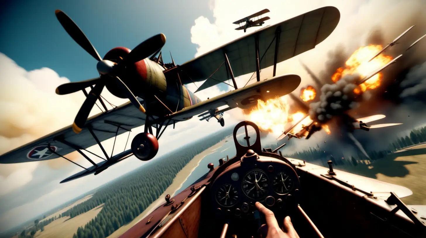 Intense Aerial Combat WW1 Fighter vs German Biplane in 3D Game Style