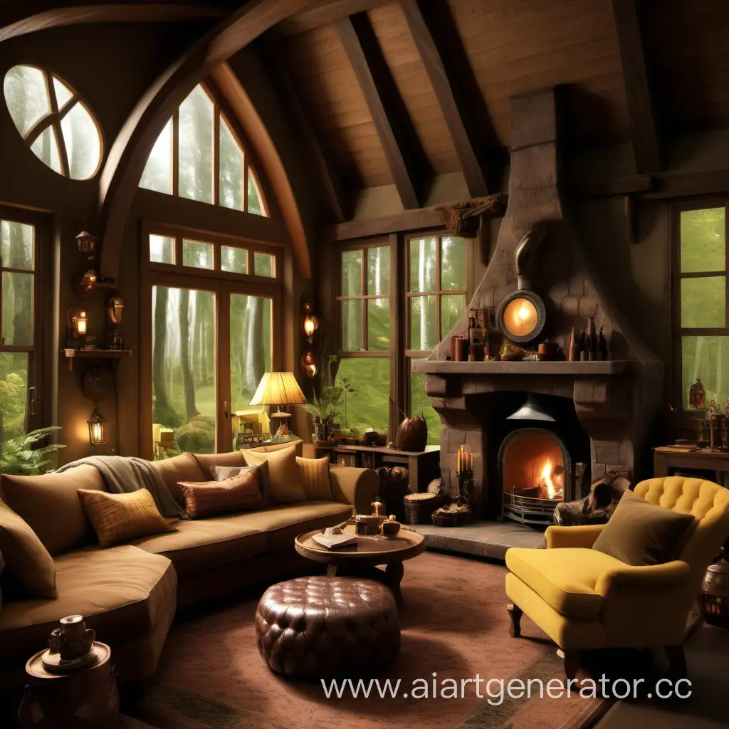 Enchanting-Hufflepuffinspired-Forest-Dwelling-with-Cozy-Living-Room-Design