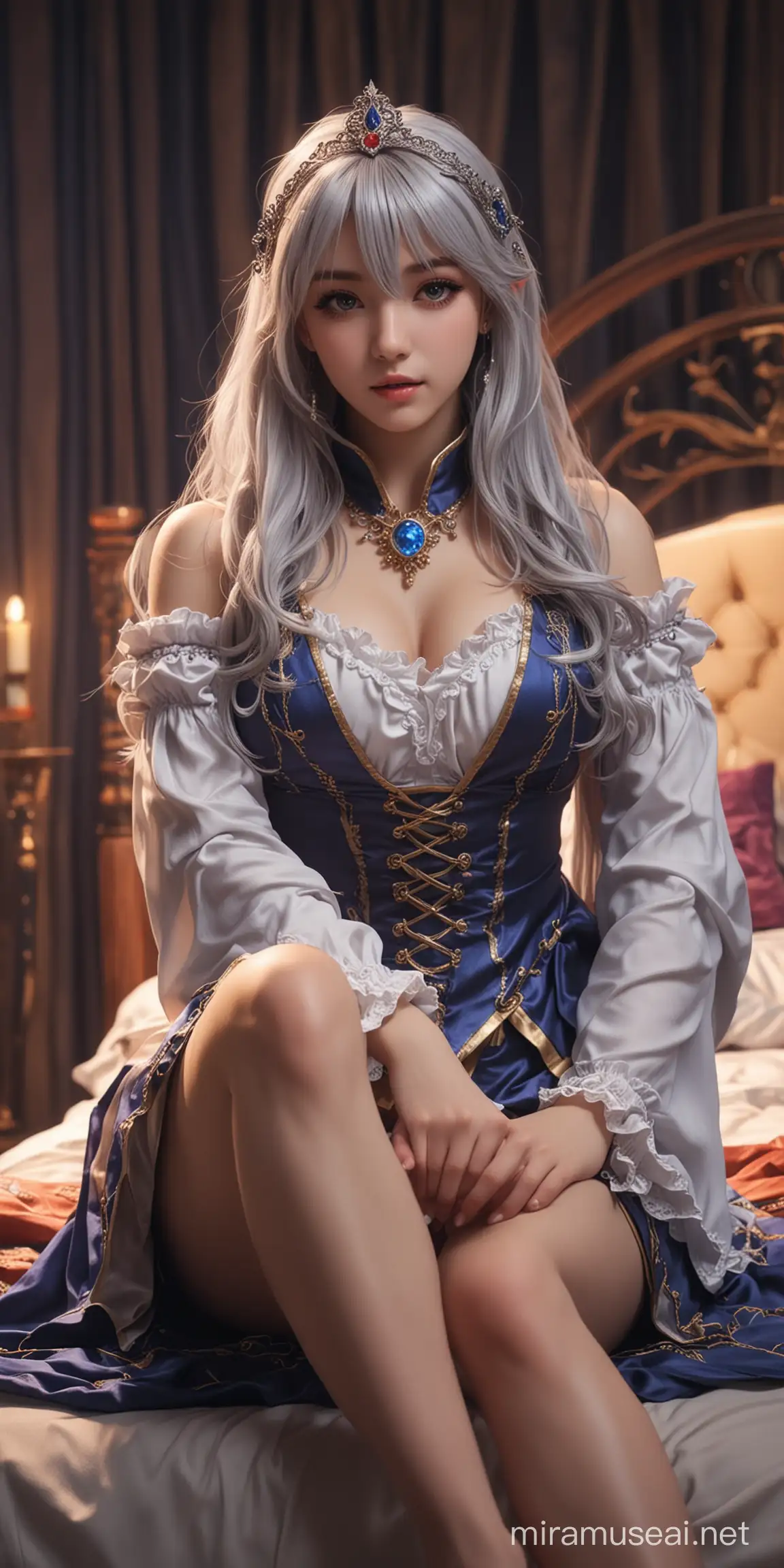 Beautiful Idol Girl Elegant Wizard in Fantasy Isekai Bedroom