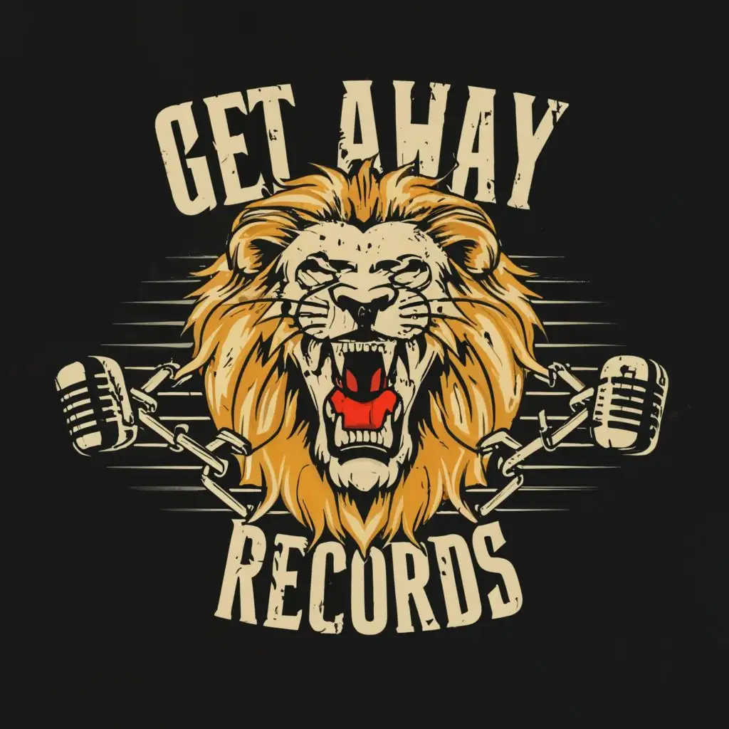 logo, Lion, chain broken, Microphone, with the text "Get Away Records", typography, be used in Entertainment industry