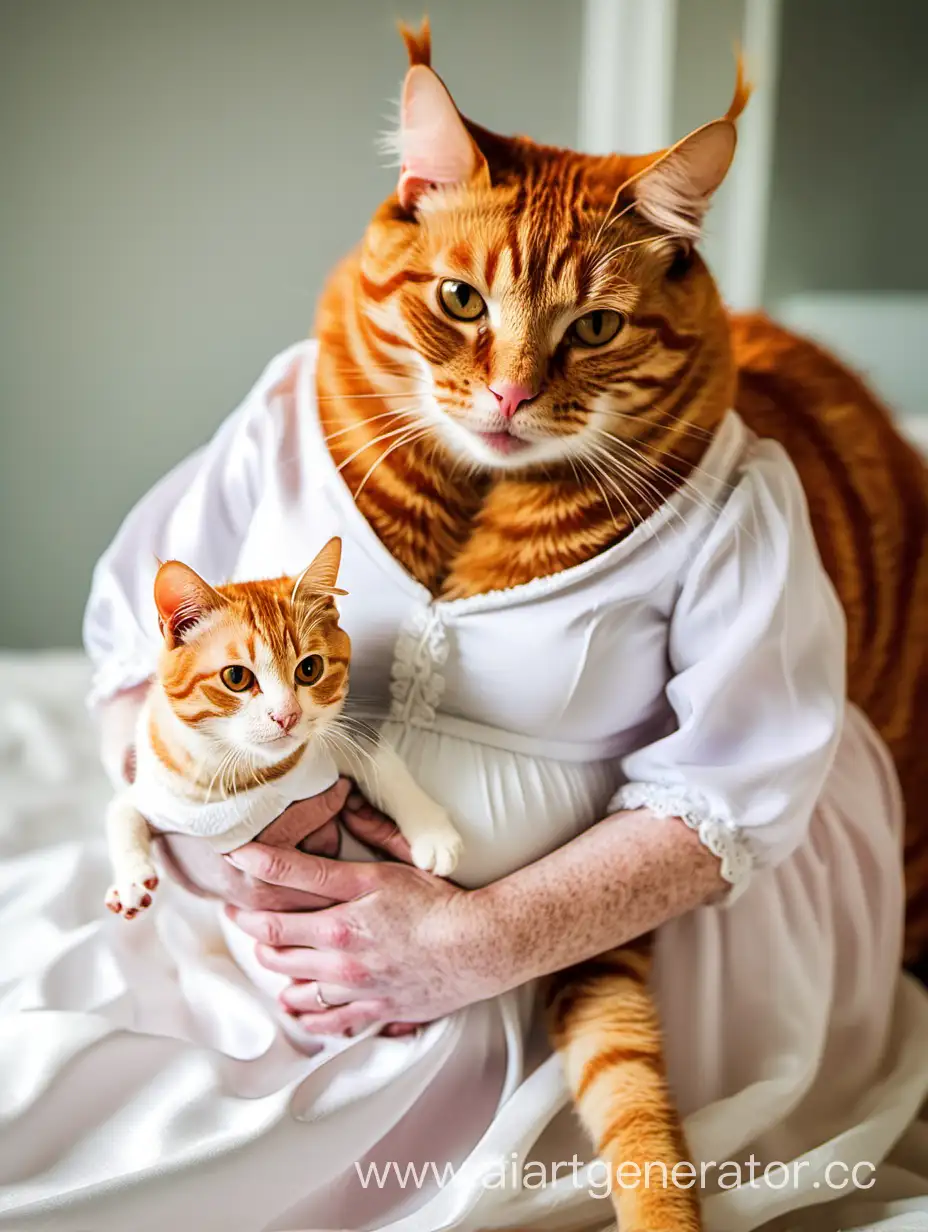 Ginger the cat as his pregnant wife
