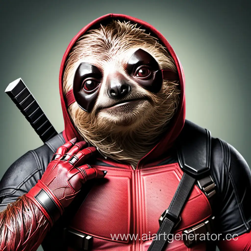 Playful-Sloth-Cosplaying-as-Deadpool-Quirky-and-Adorable-Marvel-Fan-Art
