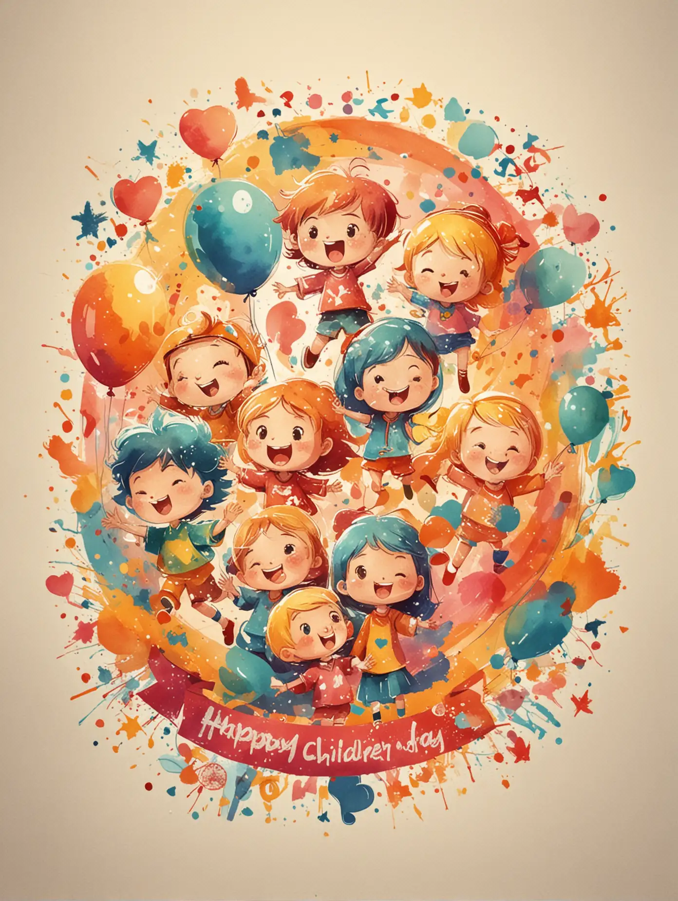 Joyful Children Celebrating in Abstract Style for Happy Childrens Day