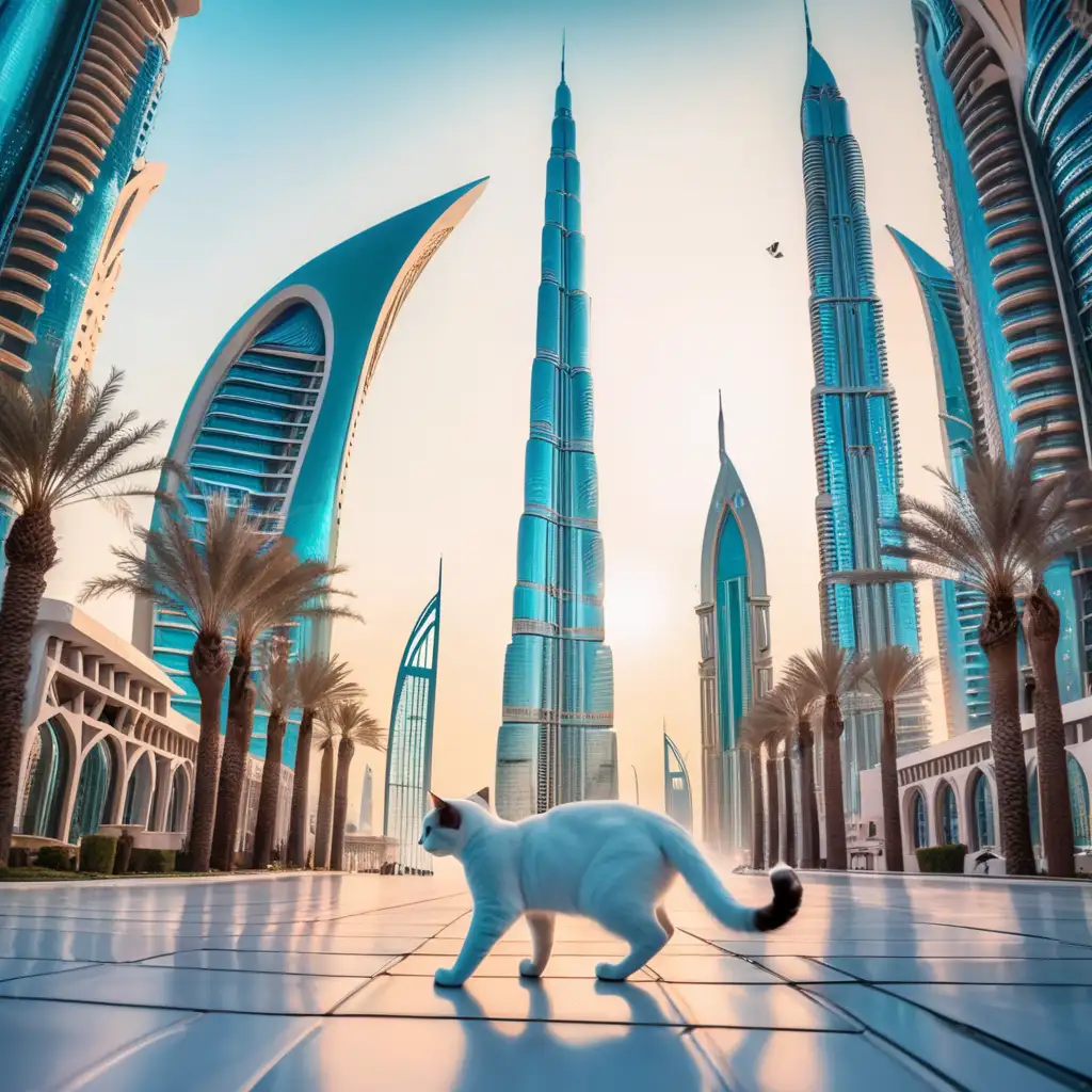Futuristic Cat Strolling Through Dubais Skyline