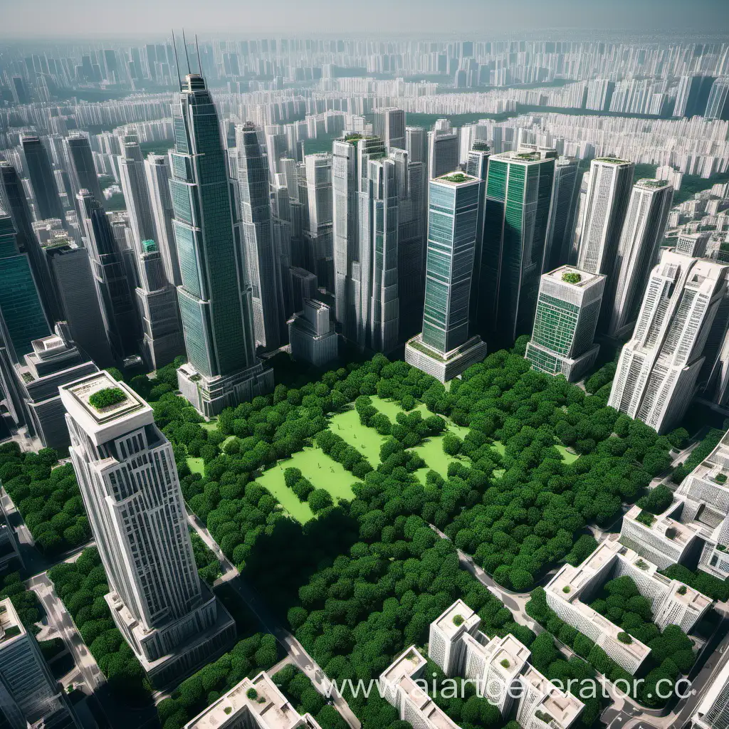 Vibrant-Urban-Landscape-with-Towering-Skyscrapers-and-Lush-Green-Parks