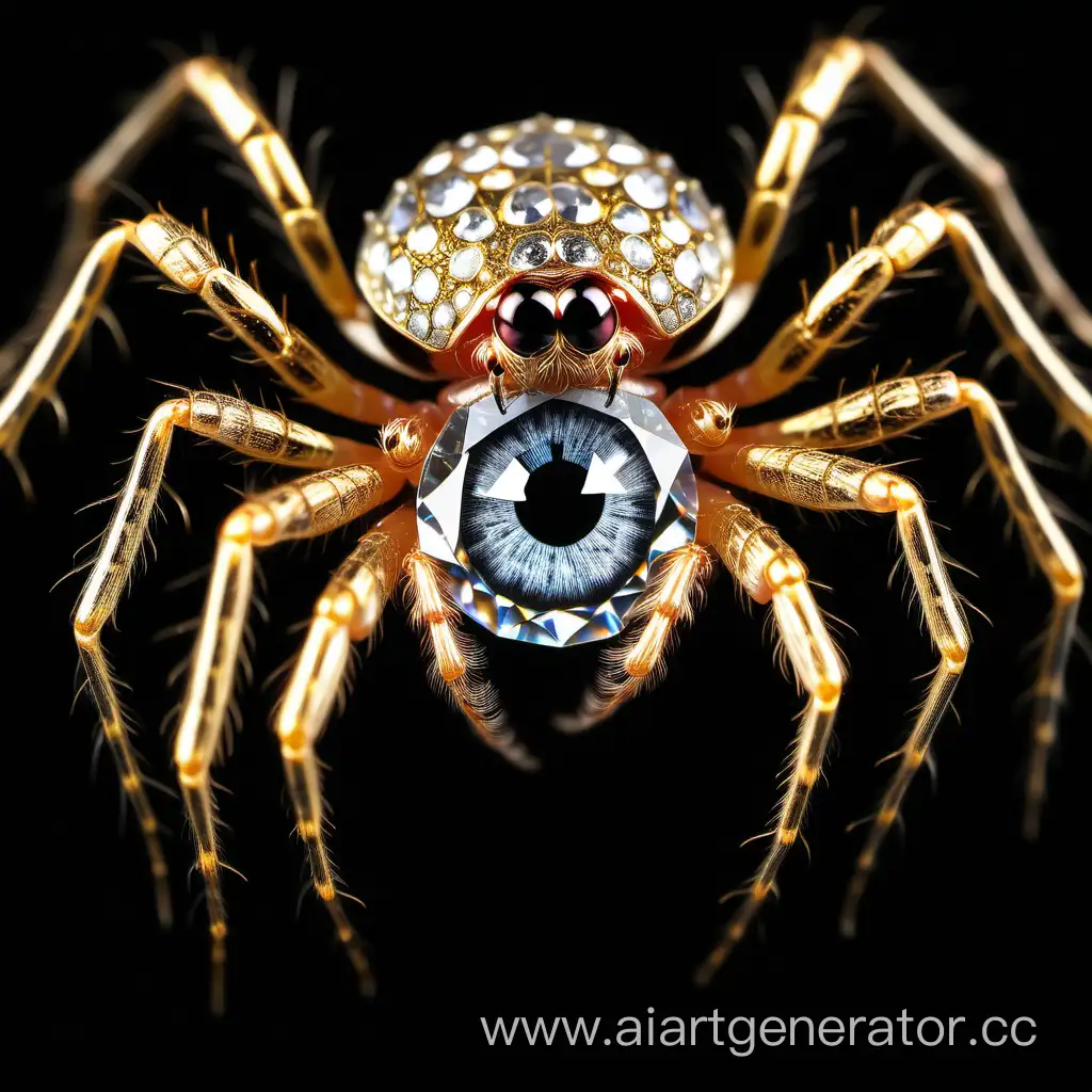 Gilded-Spider-with-Diamond-Eyes-on-Black-Background