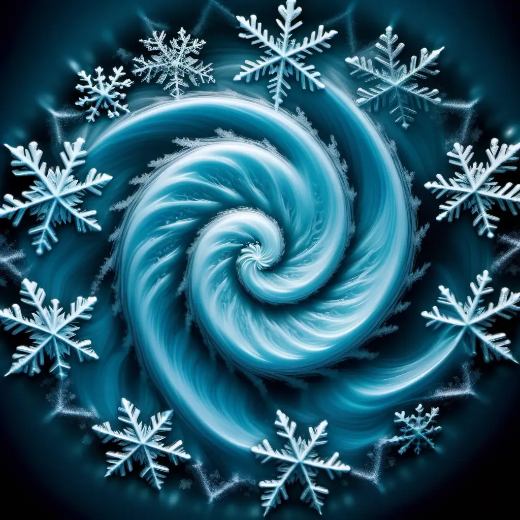 Glowing, celeste blue frosty water swirl with snowflakes intermixed within it