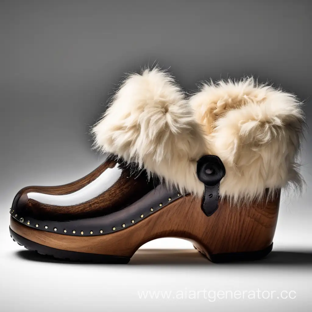 Fur footwear, clogs, side view