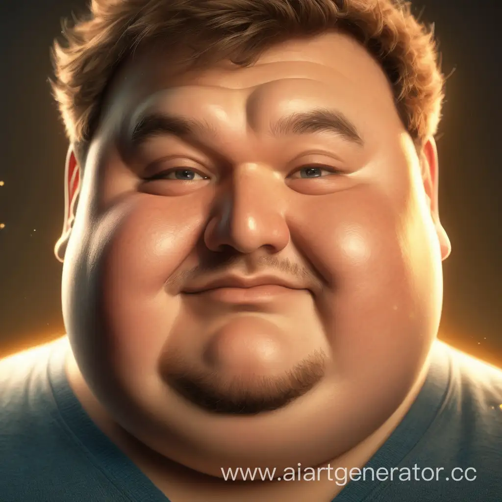 Добрый толстый мужчина, лицо крупный план, эффект свечения
