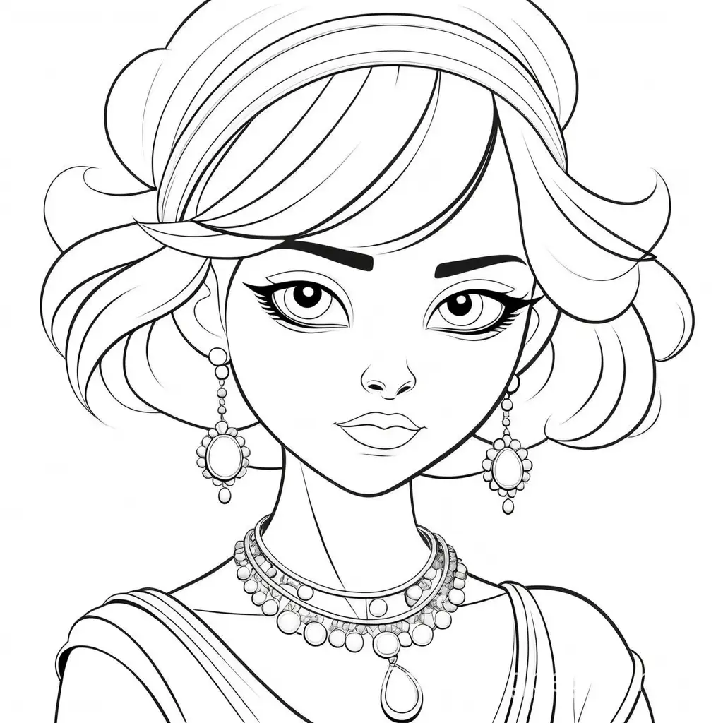 Jewelry, Coloring Page, black and white, line art, white background, Simplicity, Ample White Space. The background of the coloring page is plain white to make it easy for young children to color within the lines. The outlines of all the subjects are easy to distinguish, making it simple for kids to color without too much difficulty