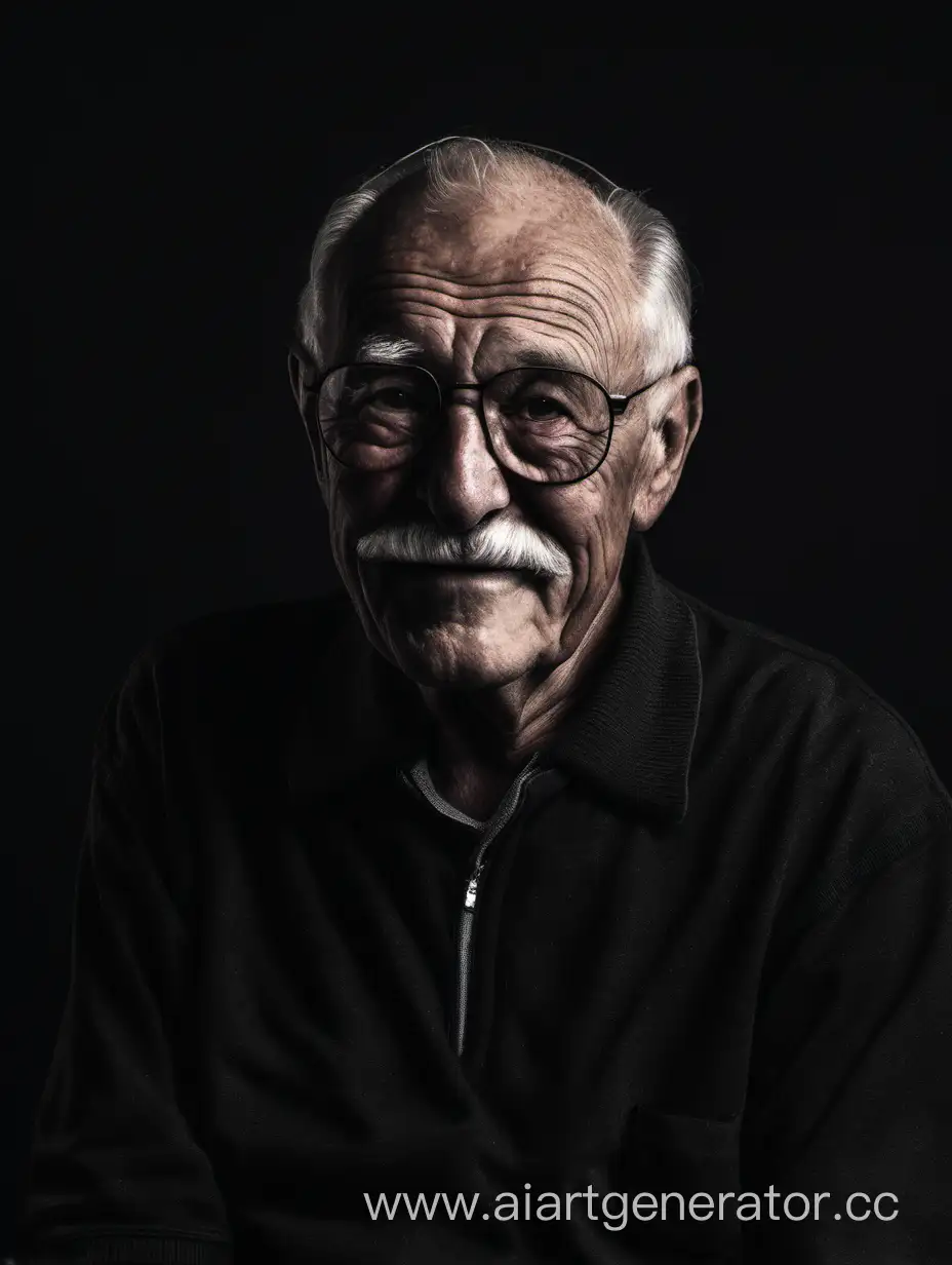 Elderly-Wisdom-in-the-Shadows-Grandpa-on-a-Mysterious-Black-Background