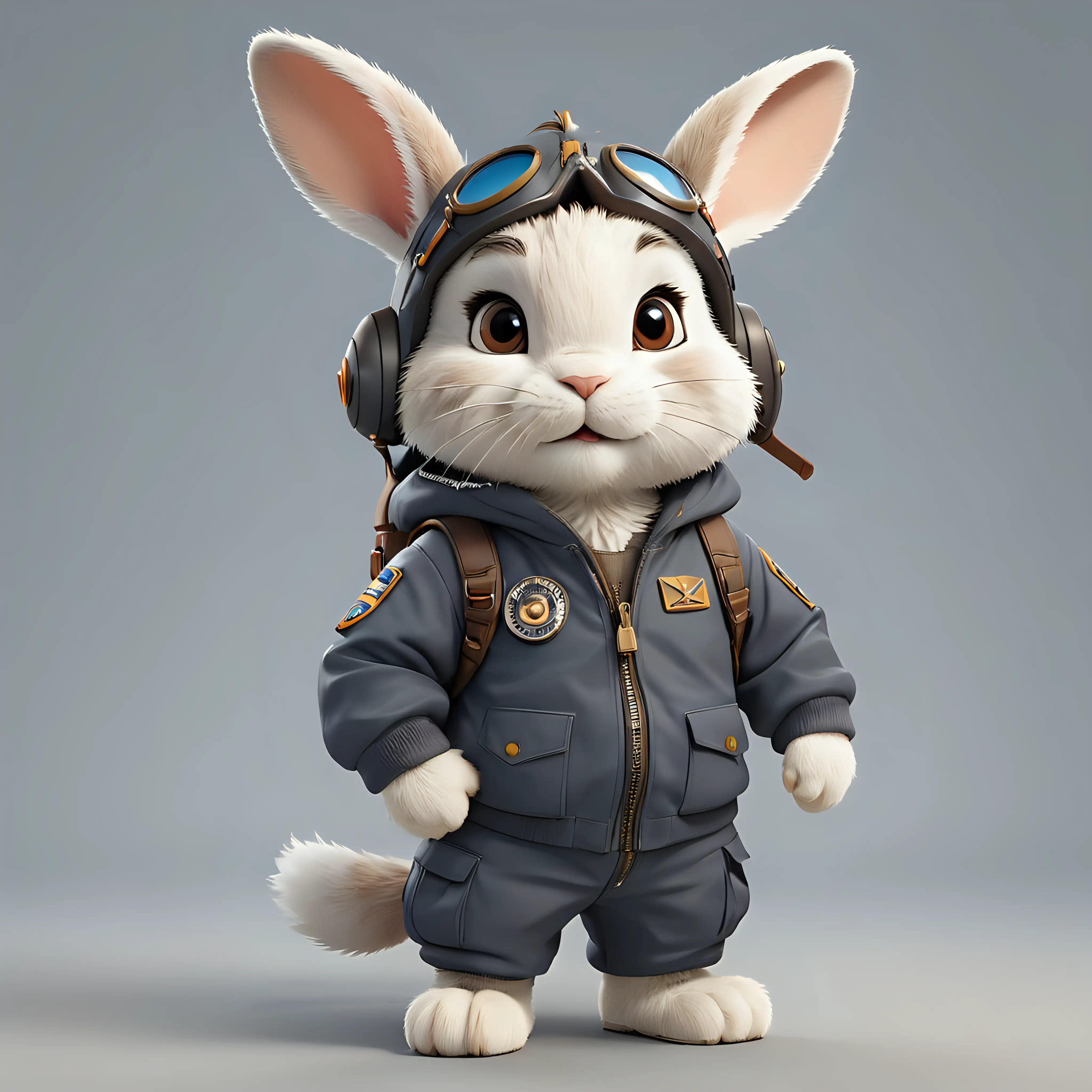 a cute  rabbit in cartoon style in full body with Pilot clothes  with clear background