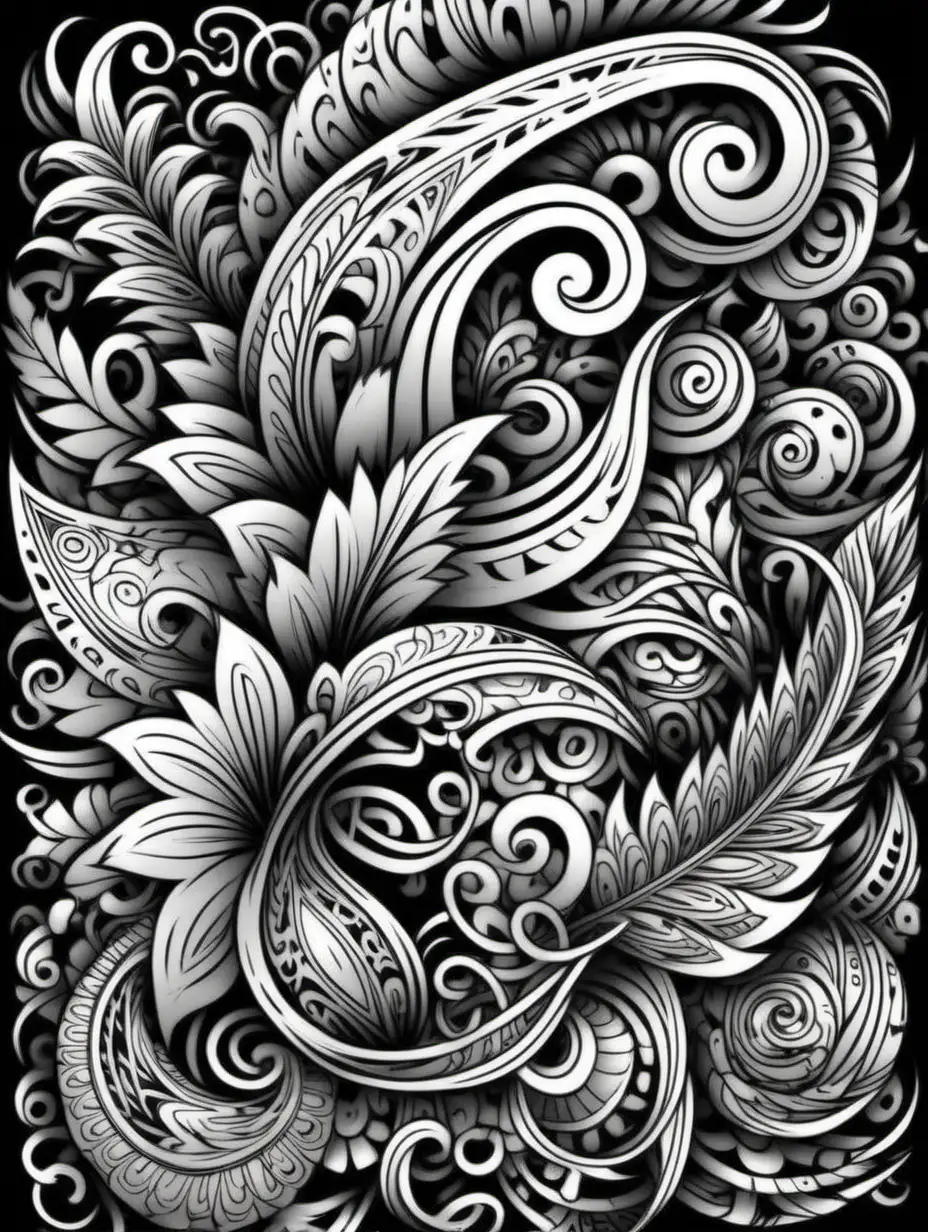 Sleeve Tattoo Design with Black and White Graffiti Floral Paisley Doodle