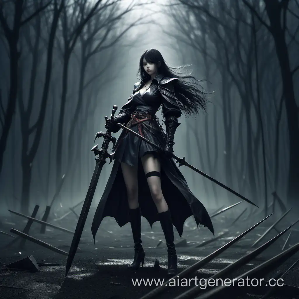 Solitary-Warrior-Girl-with-Halberd-in-Desolate-Landscape