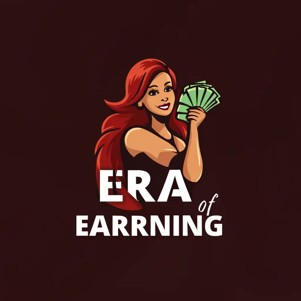 a logo design,with the text "Era of Earning", main symbol:dark red hair, cash,Moderate,clear background
