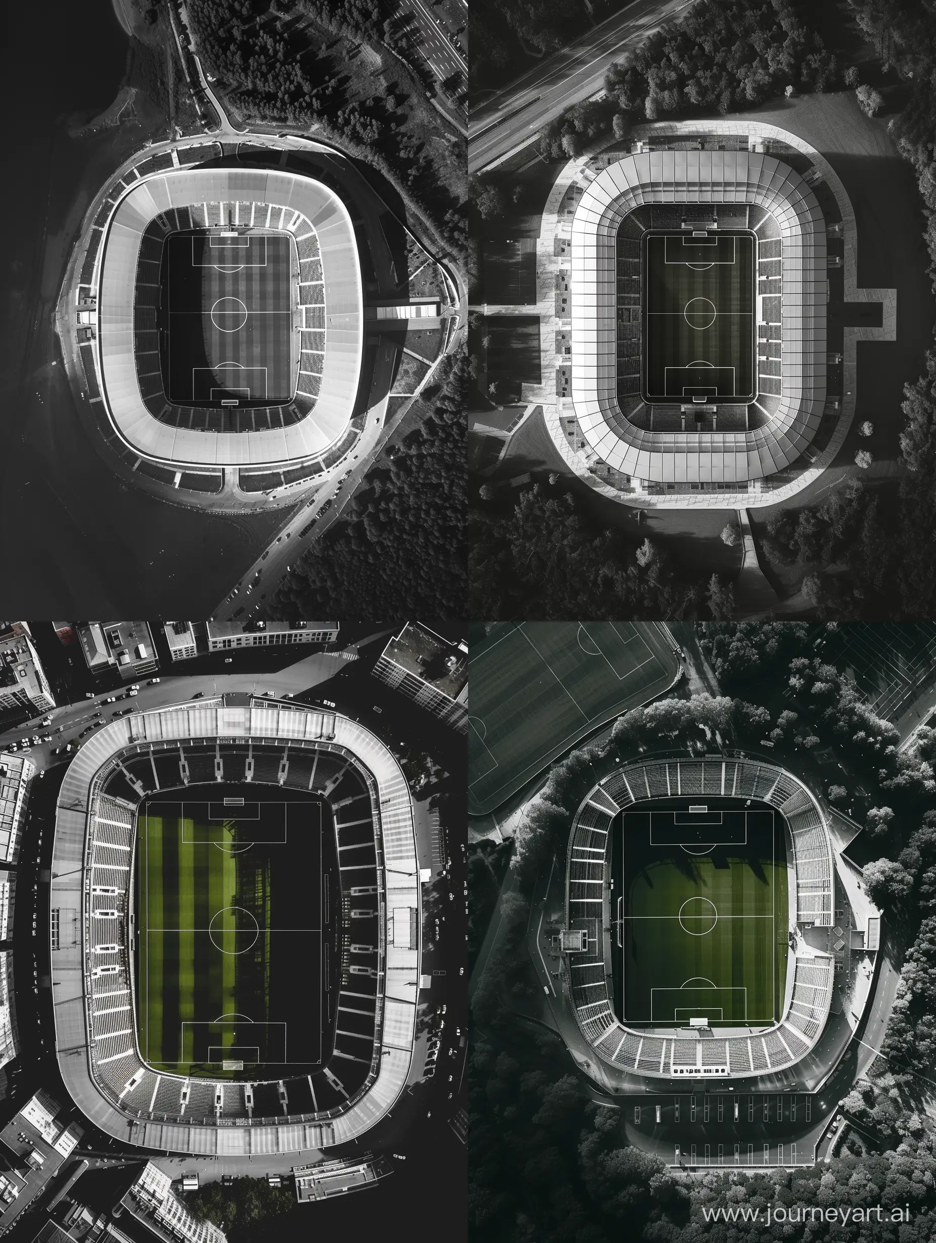 create view from above of modern soccer stadion black and white