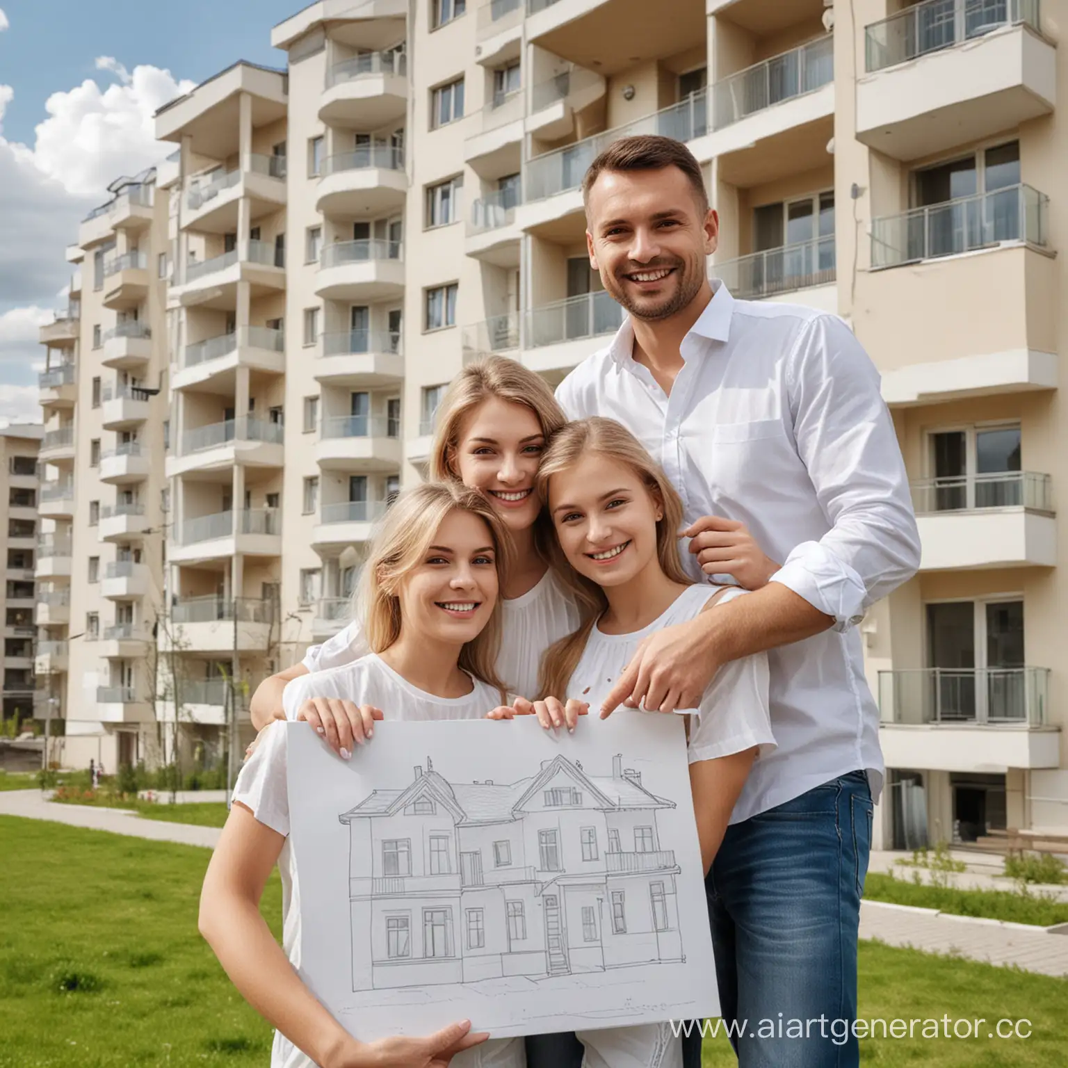 Нарисуй счастливую семью, которая купила квартиру в жилом комплексе комфорт класса Гринвуд в России