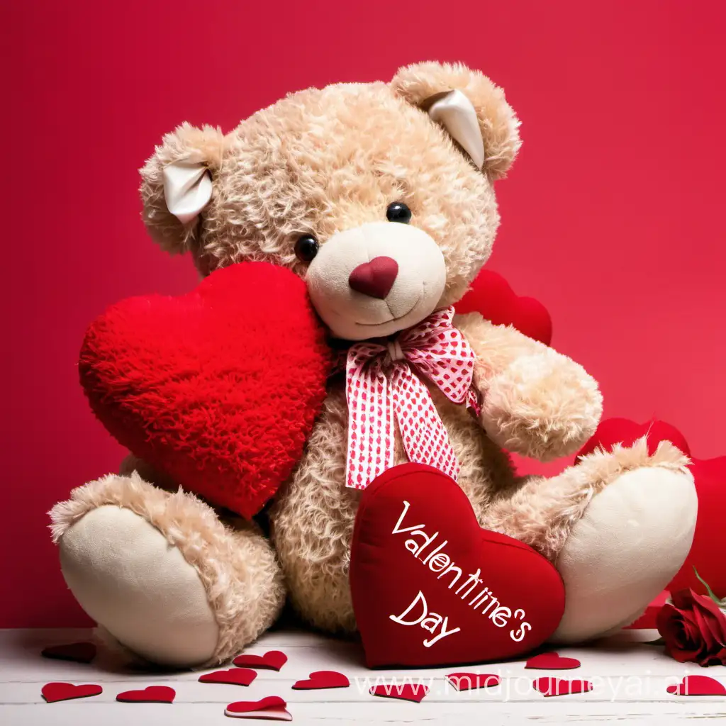 Romantic Valentines Day Scene with Hearts Kisses and Teddy Bear