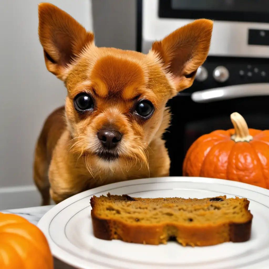 Curious Small Dog Admiring Sliced Pumpkin Bread