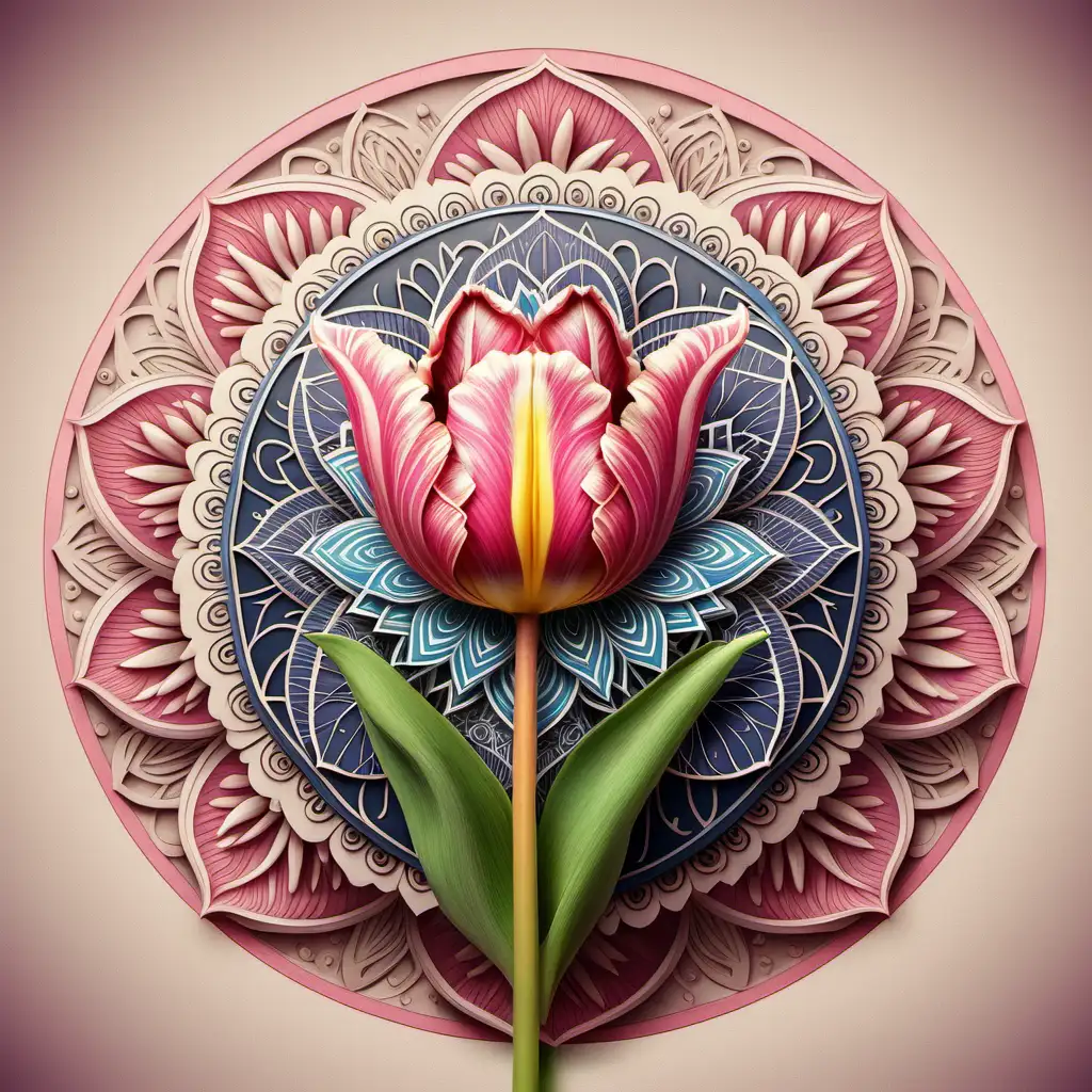 Vibrant Tulip Flower with Intricate Mandala Design