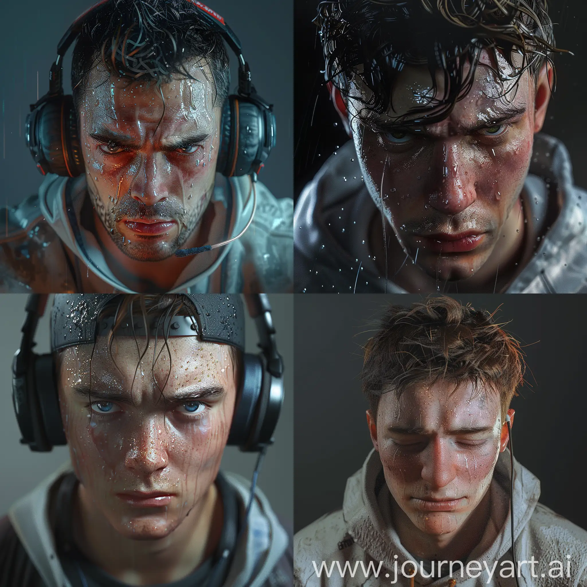 photorealistic gamer with sweaty head