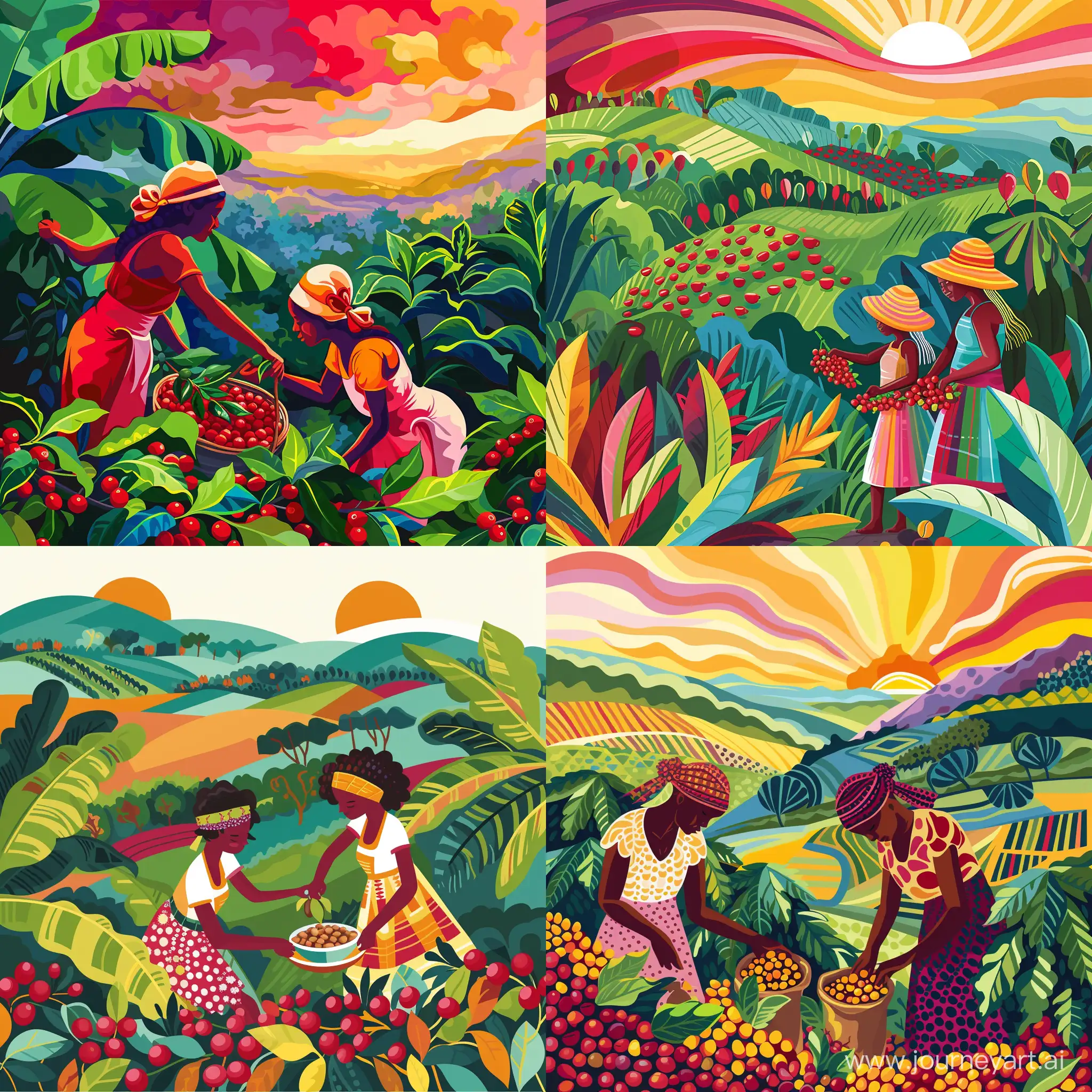 Vibrant-KandinskyInspired-Illustration-of-Ethiopian-Girls-Harvesting-Coffee