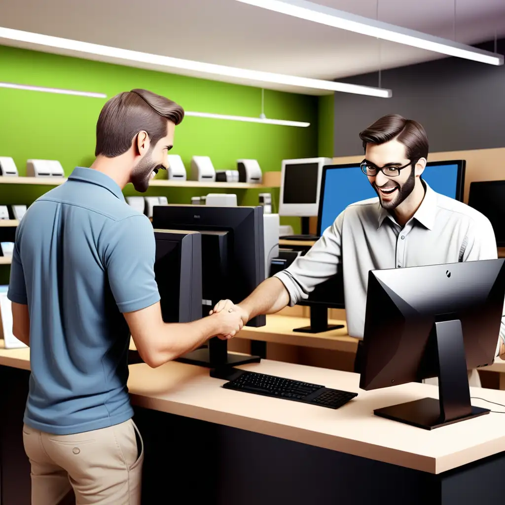 Computer Store Salesman Assisting Customer with Computer Accessories