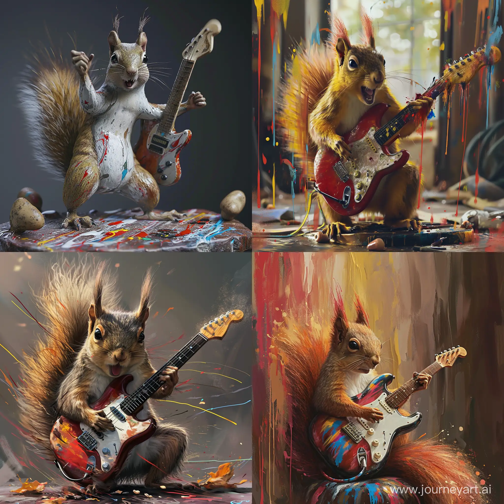 Squirrel rocker, Rock 'n' roll, streaks of paint, 8K, realism, --v 6