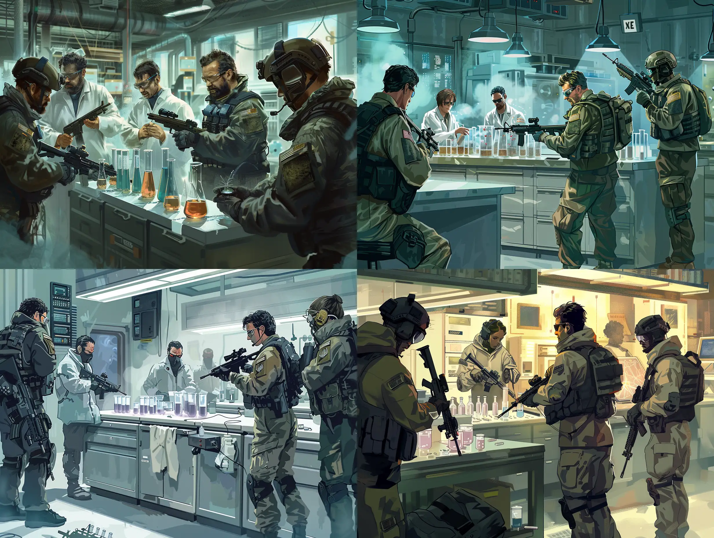 Scientific-Experimentation-Under-Surveillance-Laboratory-Scientists-and-Guarded-Soldiers