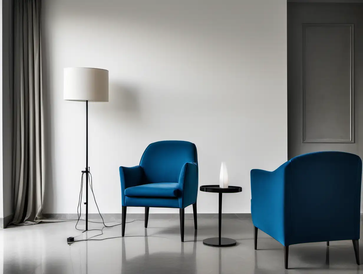 Minimalist Italian Living Room with Blue Chair and Floor Lamp